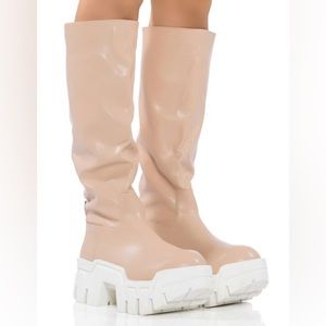 Azalea Wang Nude Leather Rugged Knee High Boots